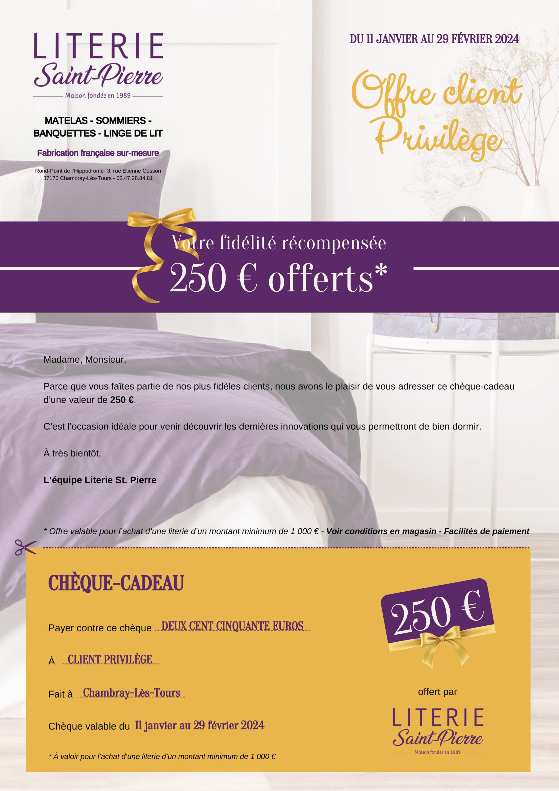 Literie St-Pierre – CHEQUE CADEAU 2024 – BD